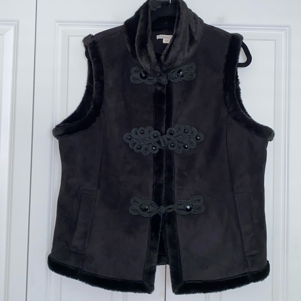 Coldwater Creek Faux Fur and Suede Vest Black Size XL